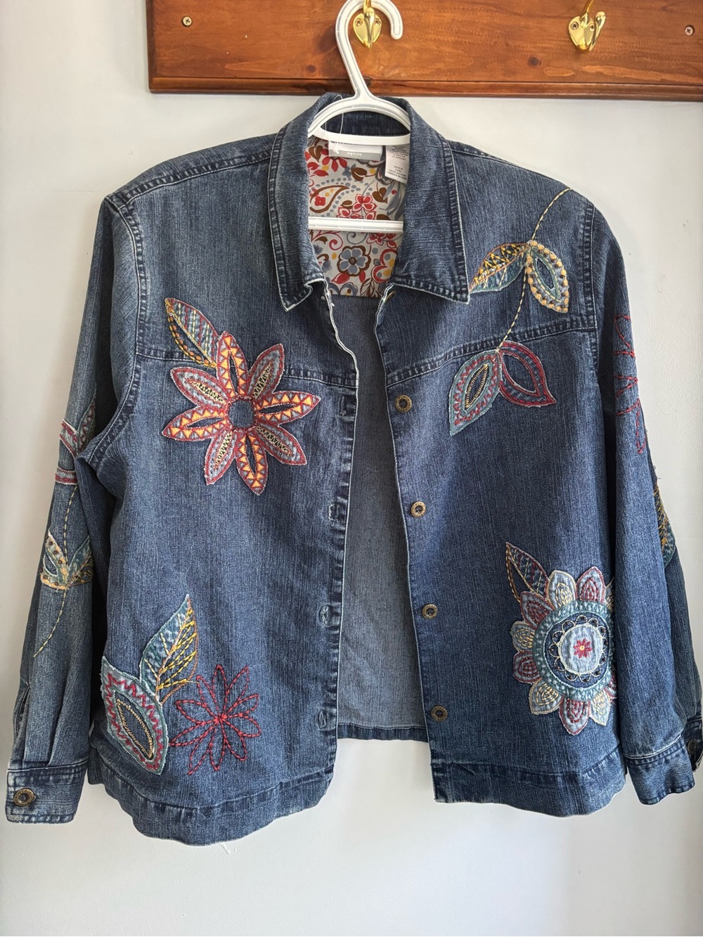 Vintage Alfred Dunner Blue Denim Jacket with Floral Lining